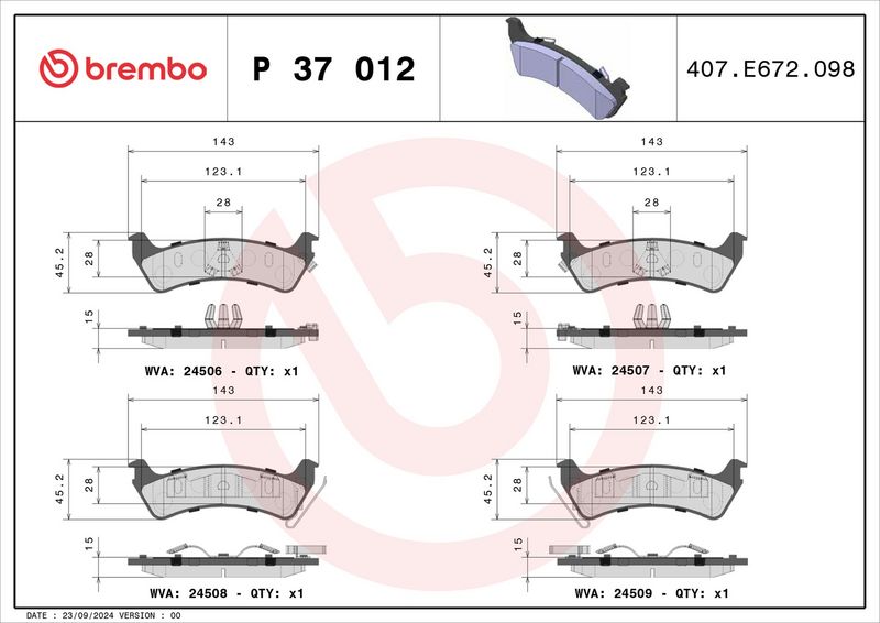 BREMBO P37012 Brake Pad Set, disc brake