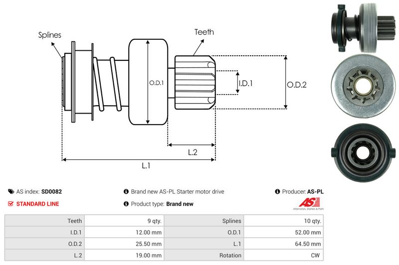 AS-PL SD0082 Freewheel Gear, starter
