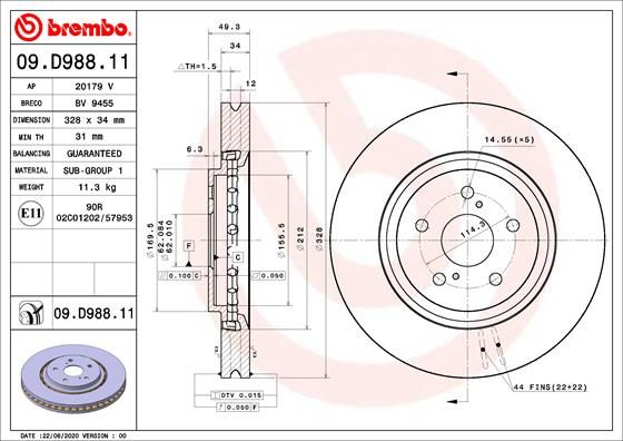 Гальмівний диск, Brembo 09.D988.11