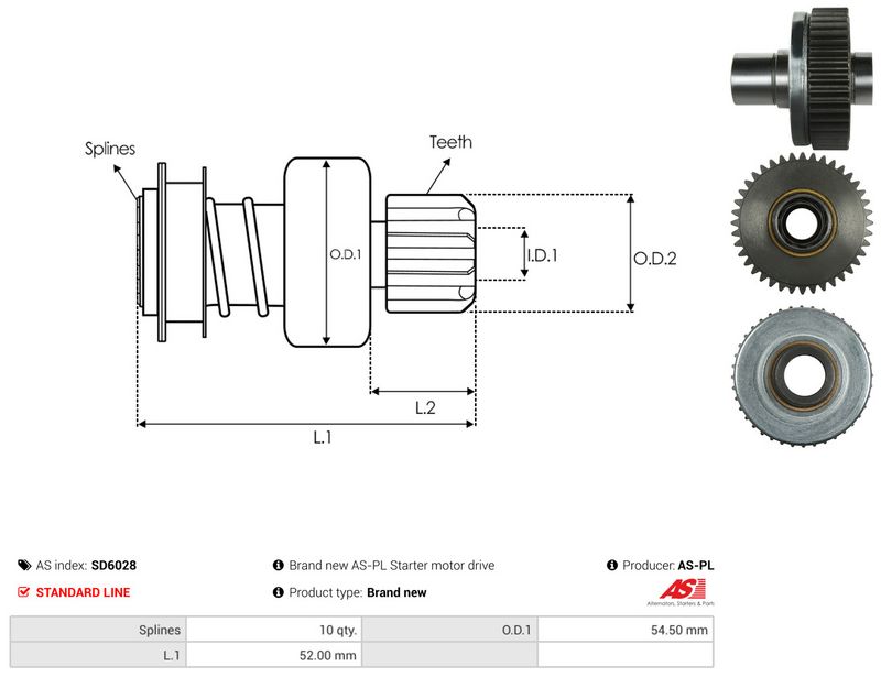 AS-PL SD6028 Freewheel Gear, starter