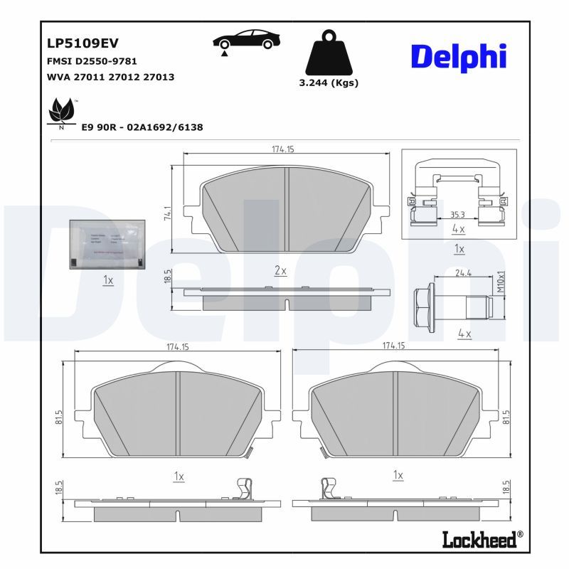 комплект спирачно феродо, дискови спирачки DELPHI