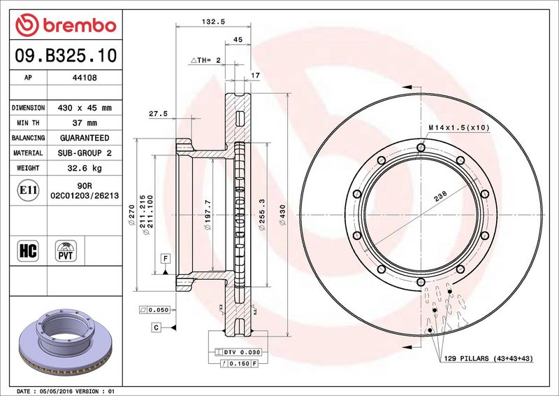 Disc frana 09.B325.10 BREMBO