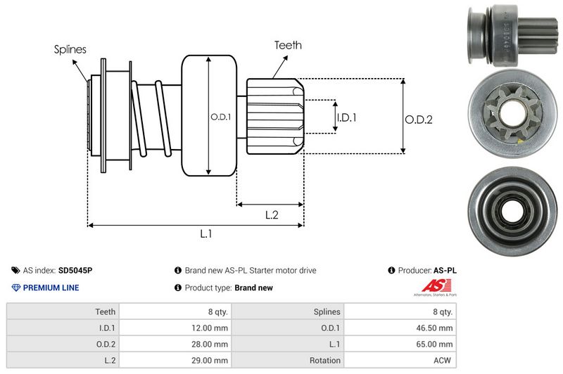 AS-PL SD5045P Freewheel Gear, starter