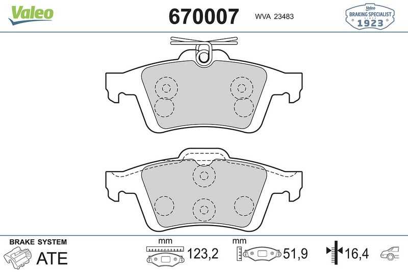 Plaquettes+de+frein+à+disque VALEO 670007