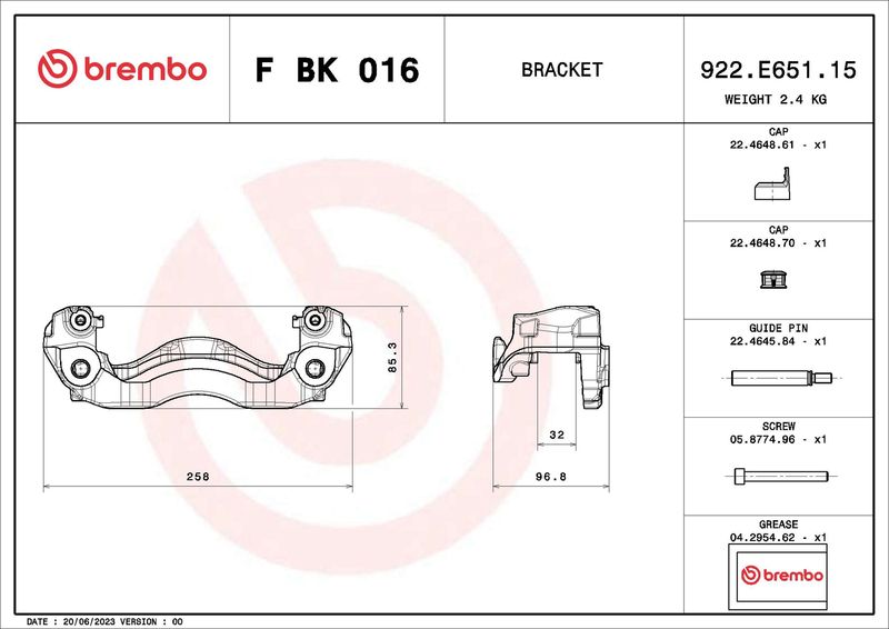 Комплект кронштейнів гальмівного супорта, Brembo FBK016