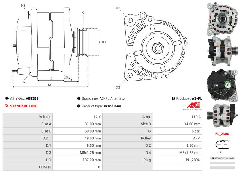 AS-PL A0838S Alternator