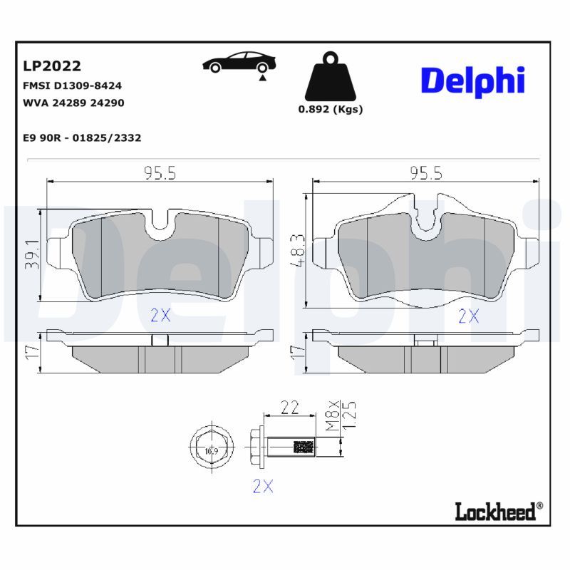Piduriklotsi komplekt, ketaspidur, DELPHI LP2022