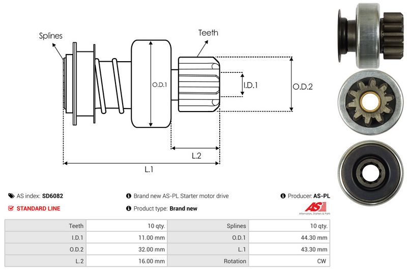 AS-PL SD6082 Freewheel Gear, starter