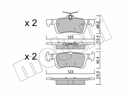 Комплект гальмівних накладок, дискове гальмо, Metelli 22-0986-0