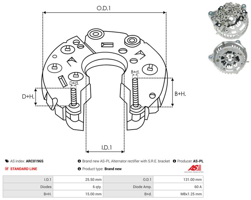 AS-PL ARC0196S Rectifier, alternator