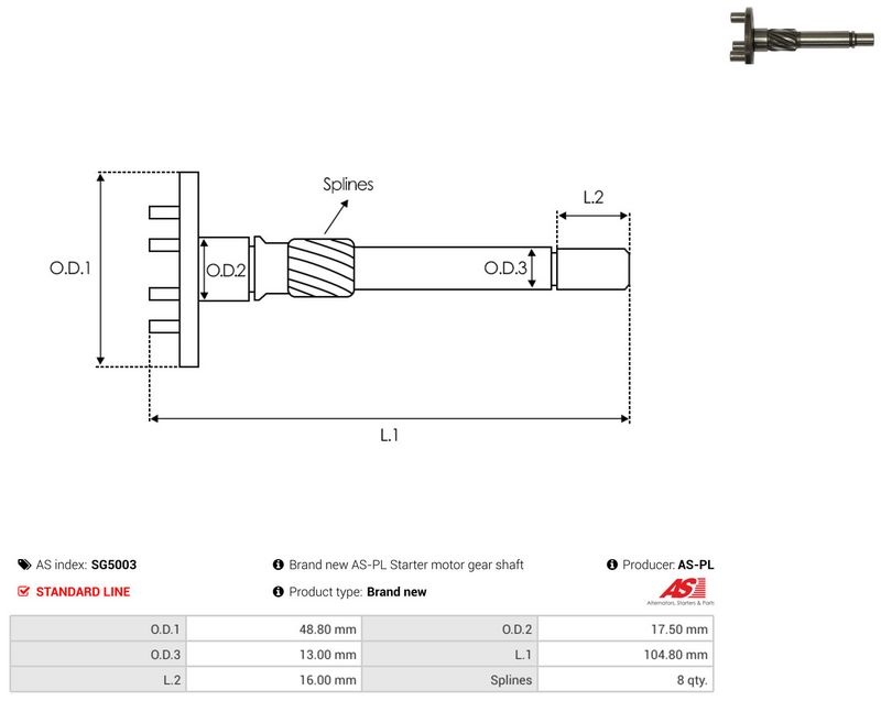Remondikomplekt, Starter, AS-PL SG5003