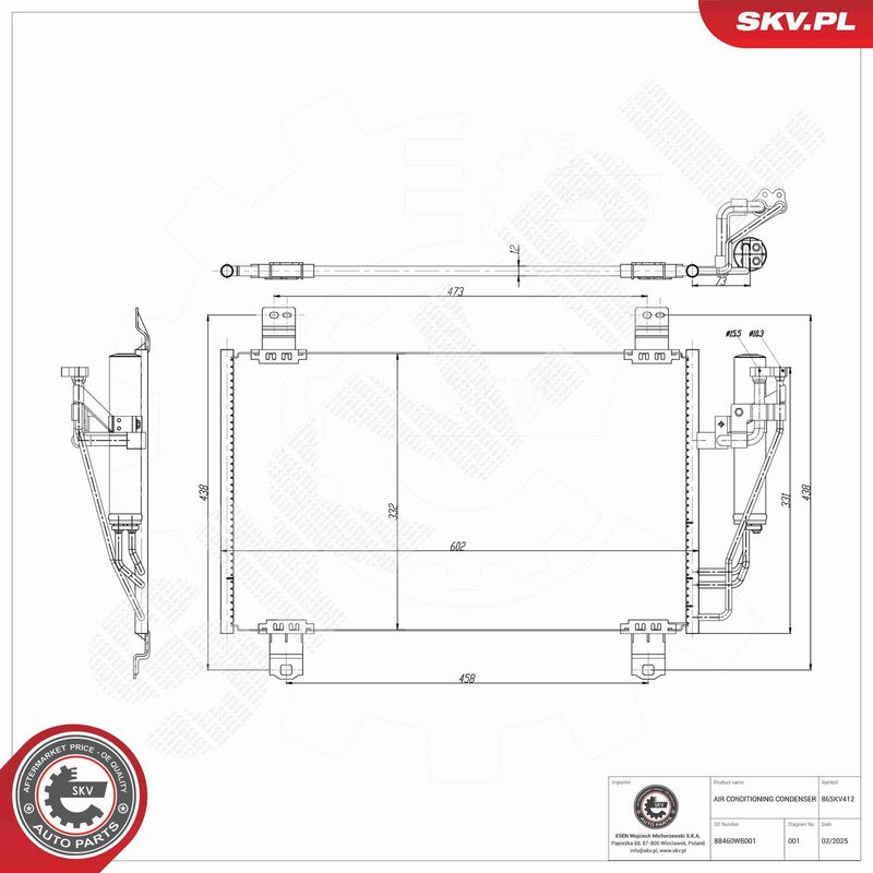 ESEN SKV 86SKV412 Condenser, air conditioning