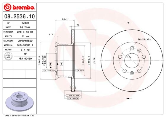 Гальмівний диск, Brembo 08.2536.10