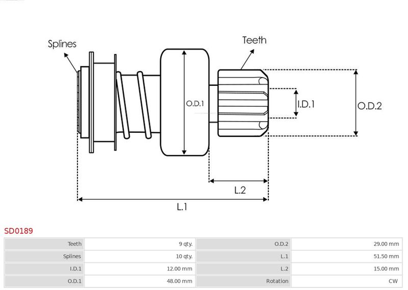 AS-PL SD0189 Freewheel Gear, starter