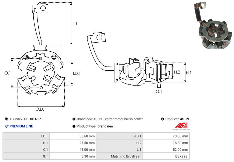 Kinnitus, süsinikuharjad, AS-PL SBH0140P