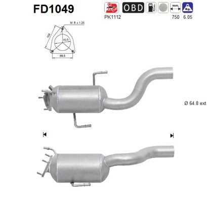 AS FD1049 Suodžių / kietųjų dalelių filtras, išmetimo sistema