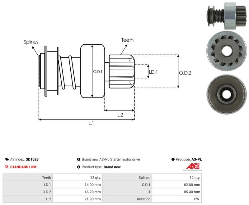 AS-PL SD1028 Freewheel Gear, starter