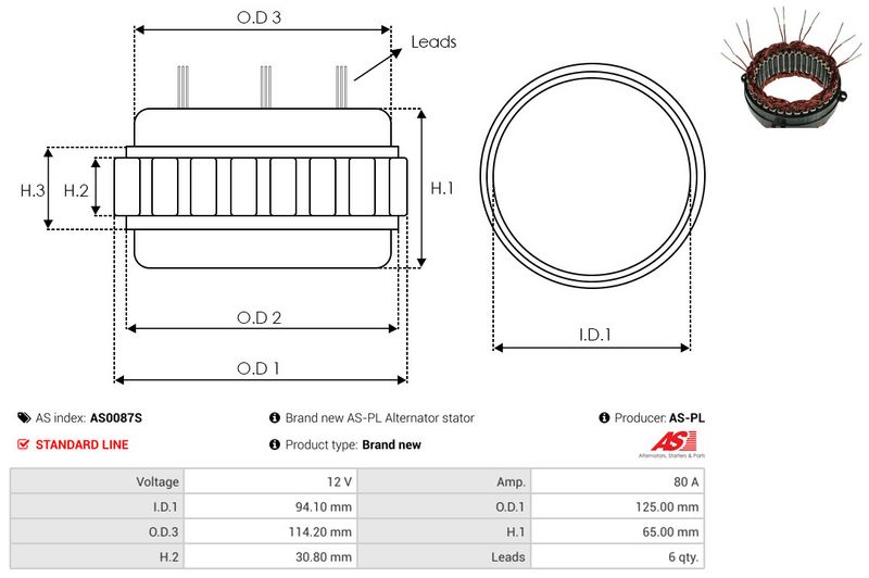 AS-PL AS0087S Stator, alternator