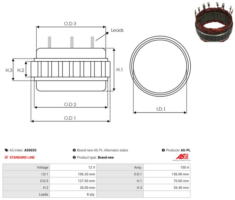 AS-PL AS5033 Stator, alternator
