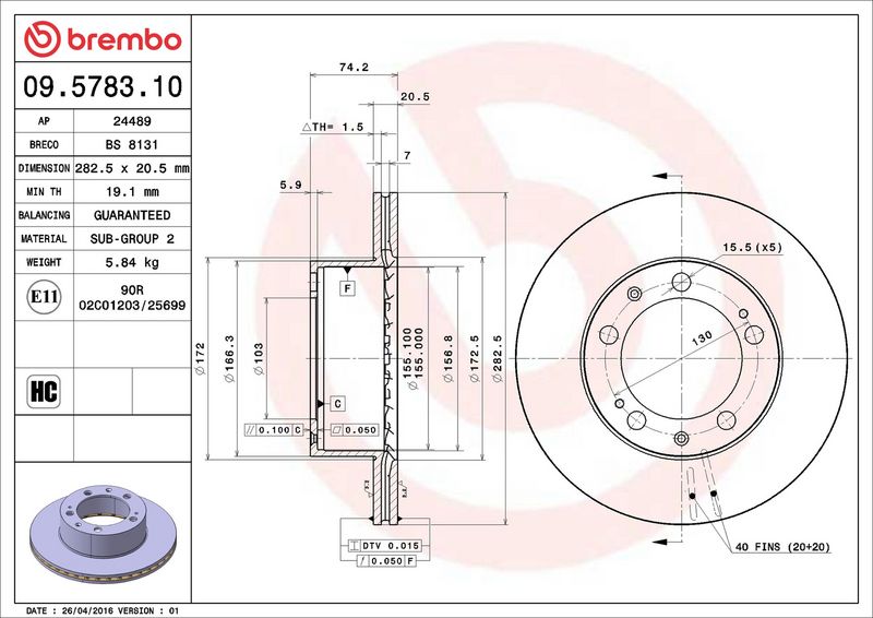 BREMBO 09.5783.10 Brake Disc