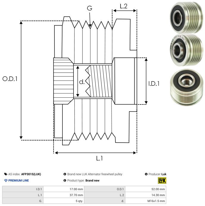 AS-PL AFP3015(LUK) Alternator Freewheel Clutch