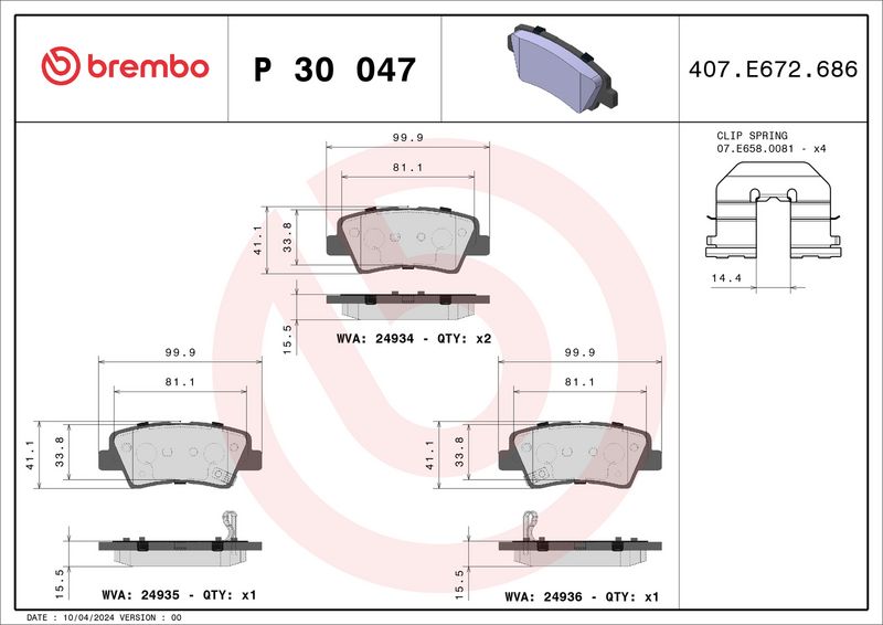 BREMBO Remblokkenset, schijfrem P 30 047