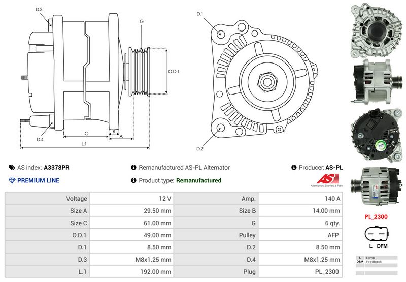 AS-PL A3378PR Alternator