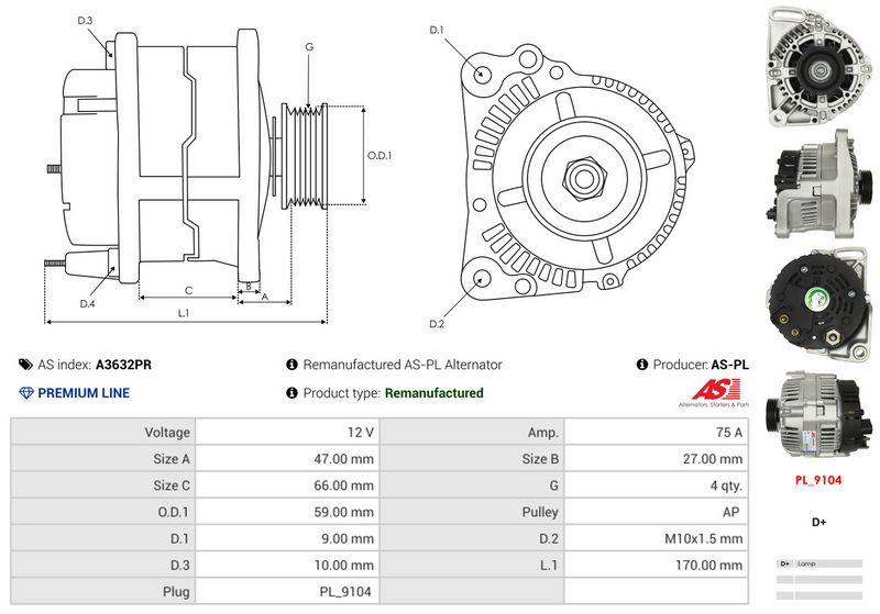 AS-PL A3632PR Alternator