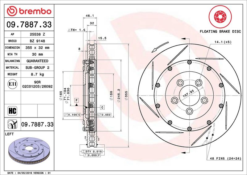 BREMBO 09.7887.33 Brake Disc