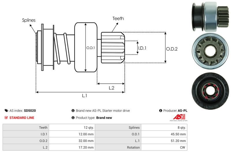 AS-PL SD5020 Freewheel Gear, starter