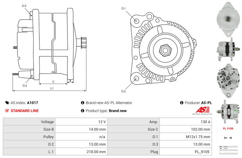 AS-PL A1017 Alternator