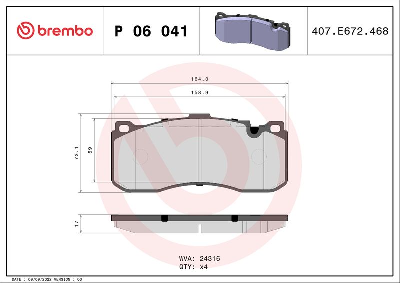 BREMBO fékbetétkészlet, tárcsafék P 06 041