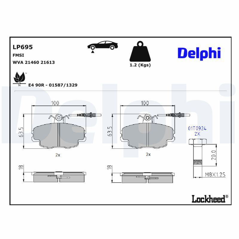 комплект спирачно феродо, дискови спирачки DELPHI