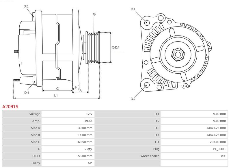 AS-PL A2091S Alternator