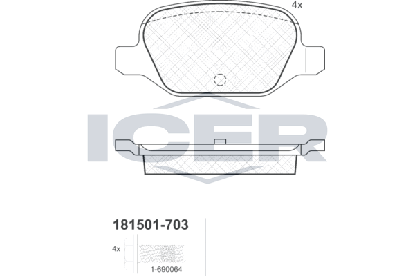 Комплект гальмівних накладок, дискове гальмо, Icer 181501703