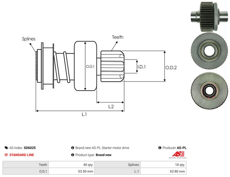 AS-PL SD6025 Freewheel Gear, starter