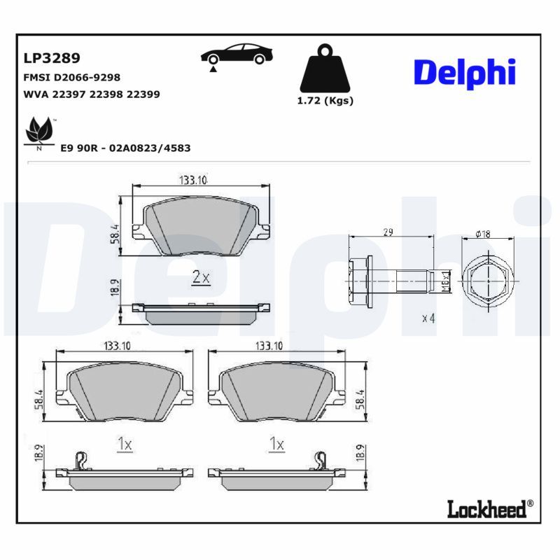 Piduriklotsi komplekt, ketaspidur, DELPHI LP3289