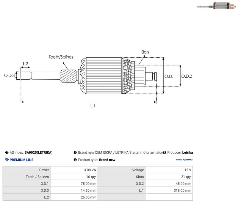 AS-PL SA9025(LETRIKA) Armature, starter