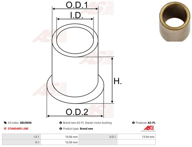 AS-PL SBU9056 Bush, starter shaft