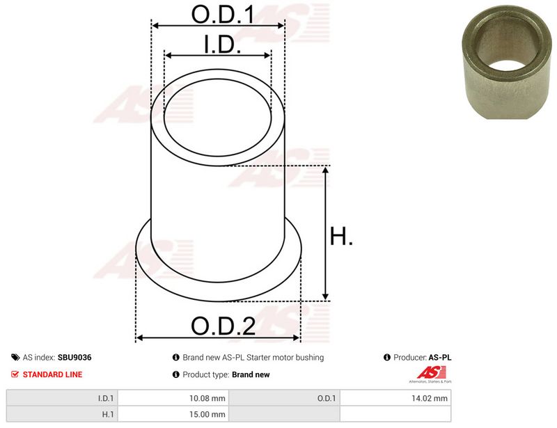 AS-PL SBU9036 Bush, starter shaft