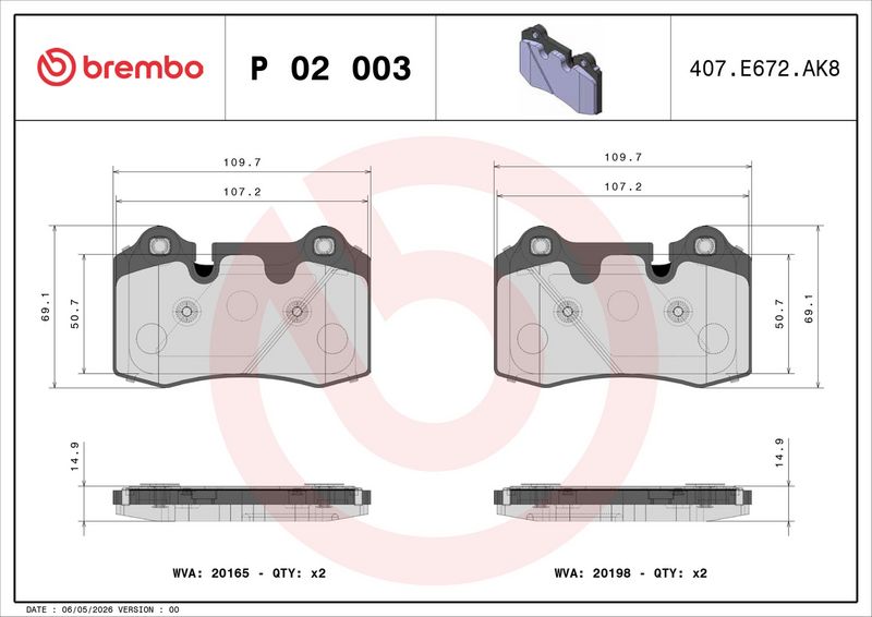 Piduriklotsi komplekt, ketaspidur, BREMBO P 02 003