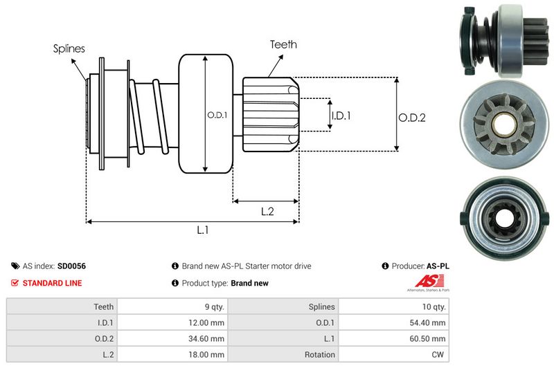 AS-PL SD0056 Freewheel Gear, starter