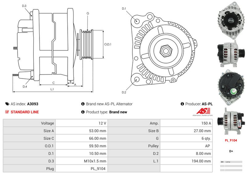 AS-PL A3093 Alternator