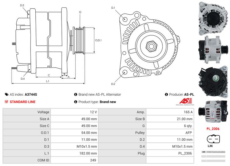 AS-PL A3744S Alternator