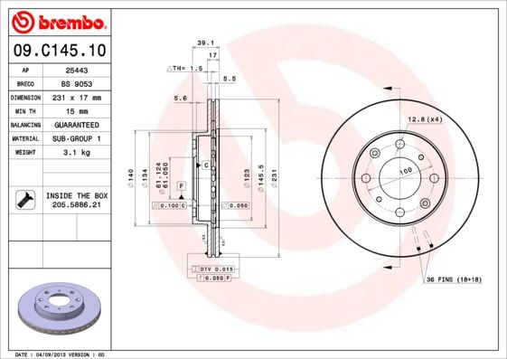 Гальмівний диск, Brembo 09.C145.10