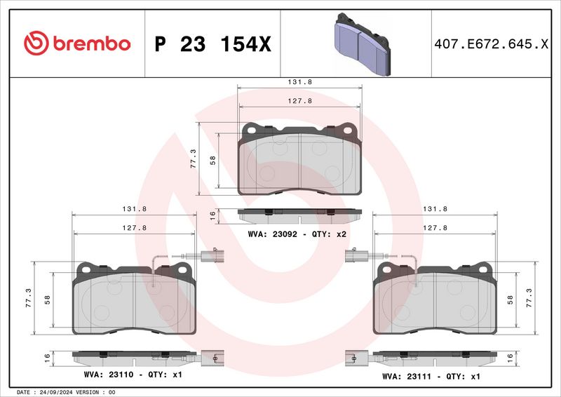 Piduriklotsi komplekt, ketaspidur, BREMBO P 23 154X