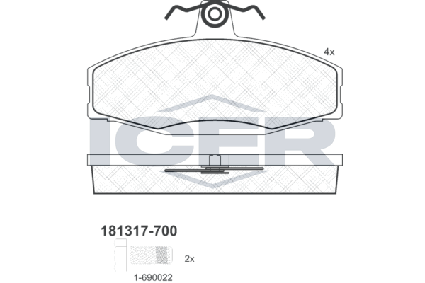 Комплект гальмівних накладок, дискове гальмо, Icer 181317700