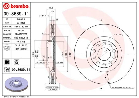 Гальмівний диск, Brembo 09.8689.11