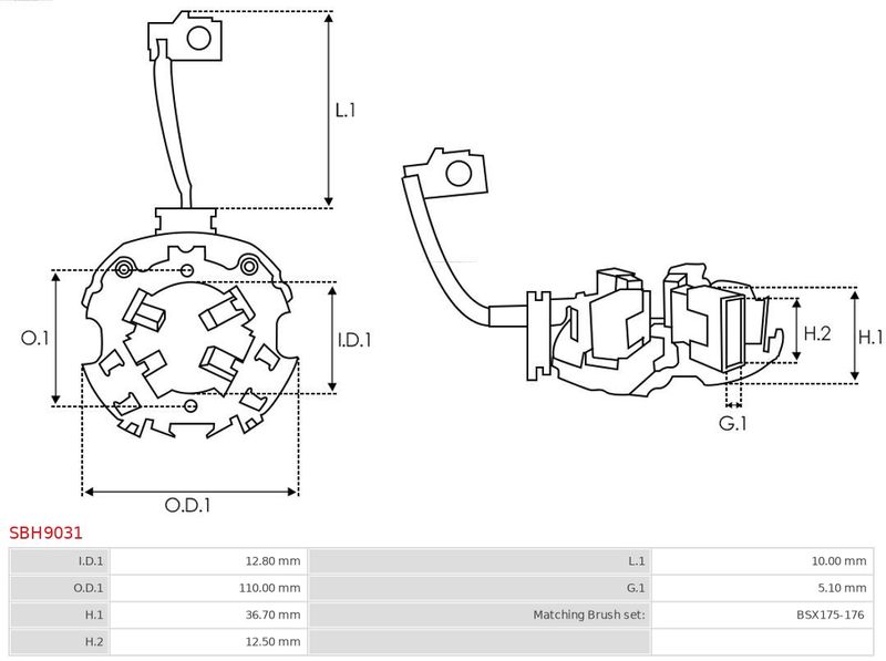 Кронштейн, вугільні щітки, Auto Starter SBH9031