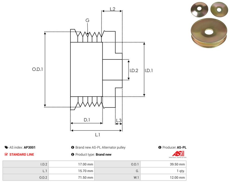 AS-PL AP3001 Belt Pulley, alternator